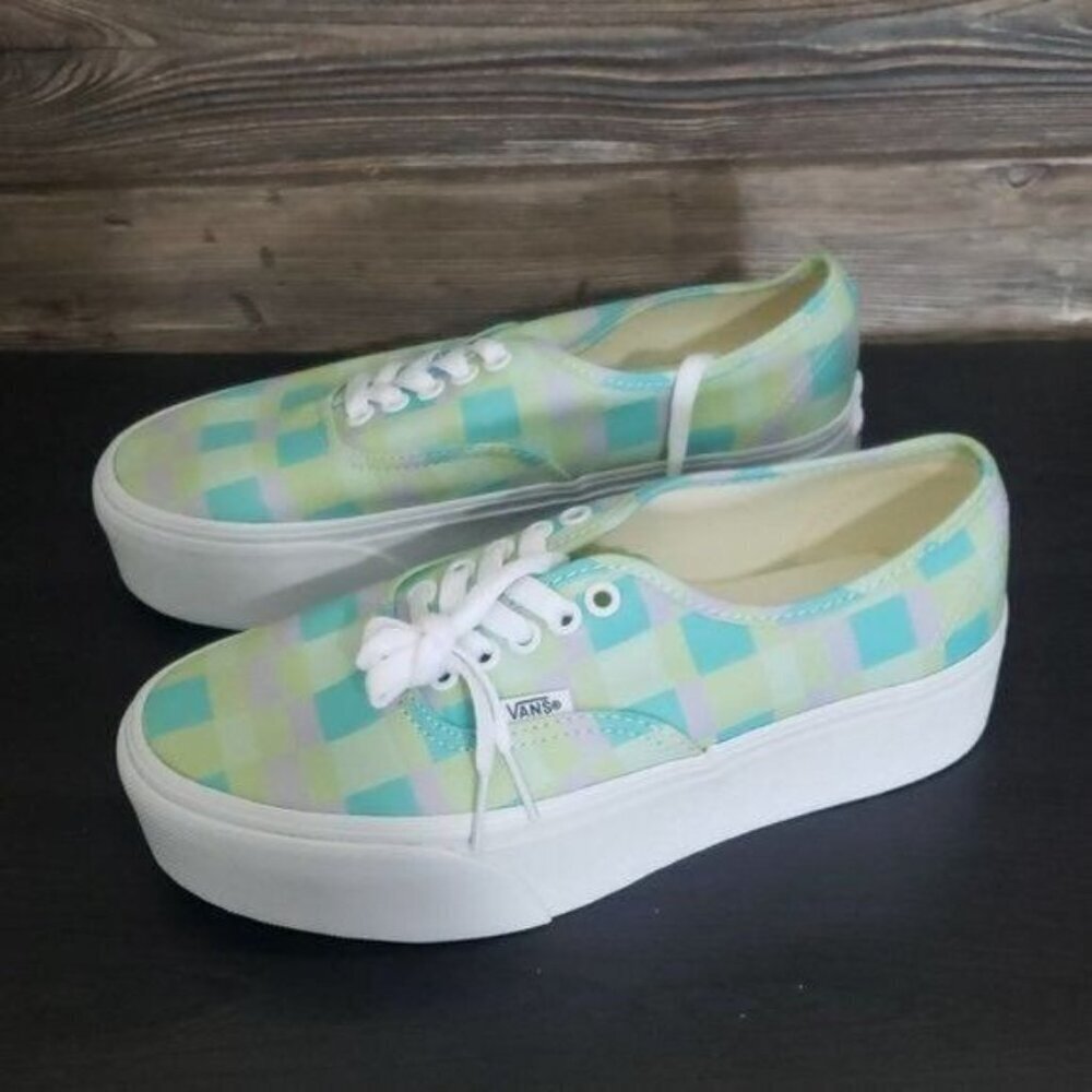 New Vans Authentic Pastel Plaid Green Platform Shoes Festival‎ Summer Casual Fun - Picture 6 of 9